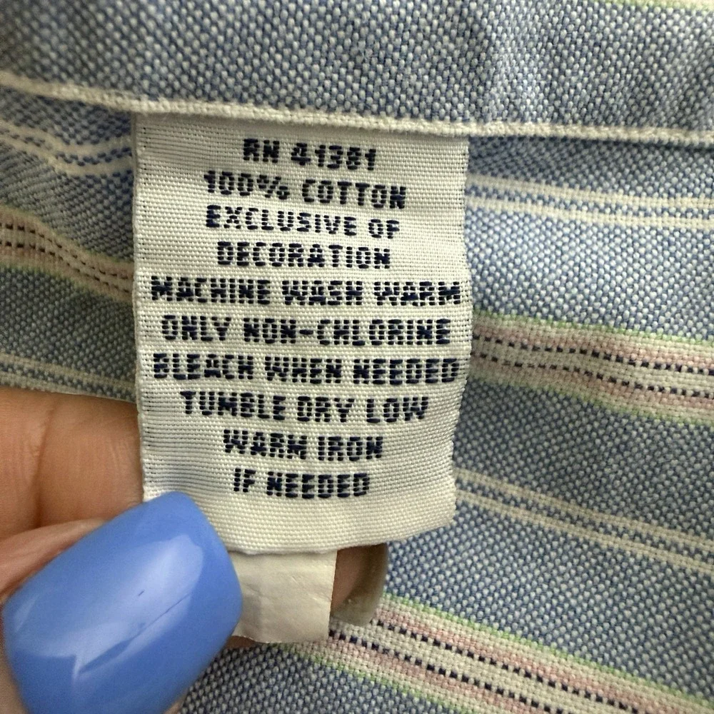 Polo Ralph Lauren Mens XL Slim Fit Oxford Shirt Blue Stripe Flesh Pony Preppy